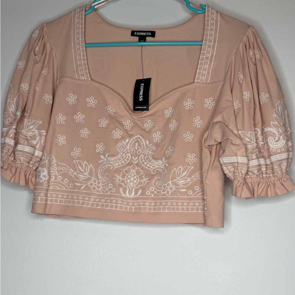 Express Women's Blush Embroidered Top
